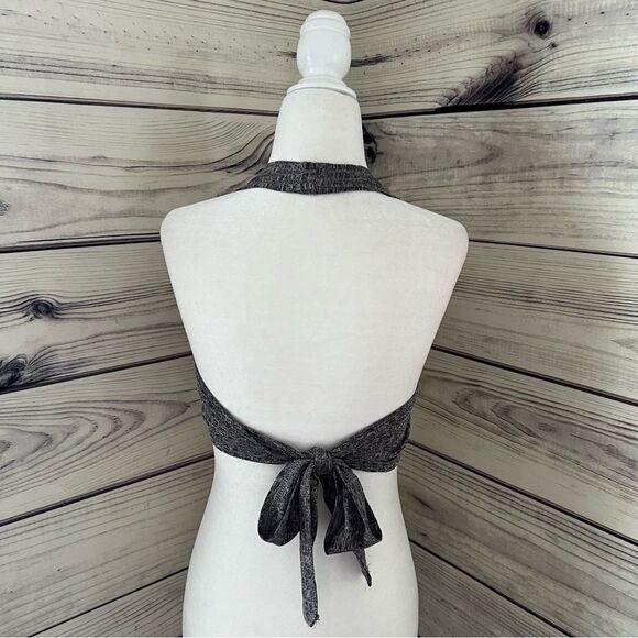 Grey Heather Tie Back Halter Crop Top - Picture 3 of 6